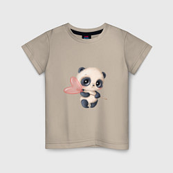 Футболка хлопковая детская Панда с леденцом, цвет: миндальный