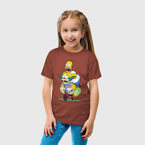 Детская футболка Гомер Симпсон и Клоун Красти едут на детском велос / Кирпичный – фото 4