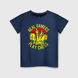 Футболка хлопковая детская Настоящие геймеры играют в шахматы, цвет: тёмно-синий