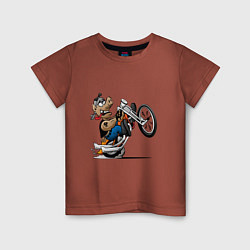 Футболка хлопковая детская Кабан на потоцикле, цвет: кирпичный