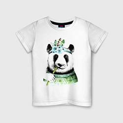 Футболка хлопковая детская Прикольный панда жующий стебель бамбука, цвет: белый