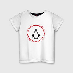 Футболка хлопковая детская Символ Assassins Creed и красная краска вокруг, цвет: белый