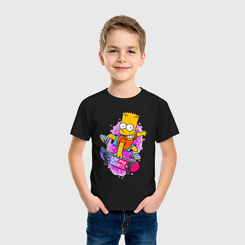 Детская футболка Барт Симпсон на скейтборде - Eat my shorts! / Черный – фото 3