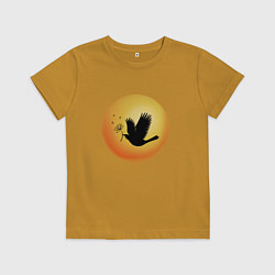 Футболка хлопковая детская Ласточка с одуванчиком на фоне солнца, цвет: горчичный