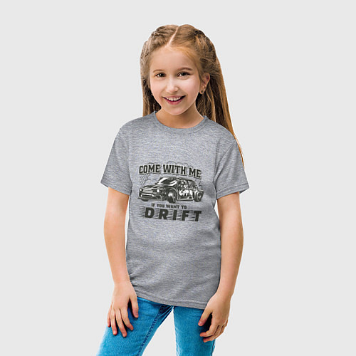 Детская футболка Come with me if you want to drift - ВАЗ 2105 / Меланж – фото 4