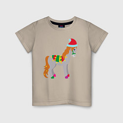 Футболка хлопковая детская Праздничная лошадкa, цвет: миндальный