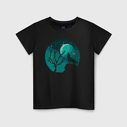Футболка хлопковая детская Луна волк и лес, цвет: черный