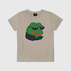 Футболка хлопковая детская Лягушонок Пепе крутой, цвет: миндальный