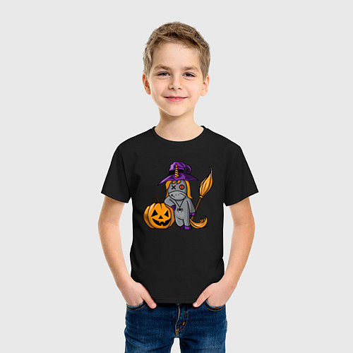 Детская футболка Единорог наряжен на Хэллоуин / Черный – фото 3
