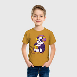Футболка хлопковая детская Панда в наушниках с геймпадом, цвет: горчичный — фото 2
