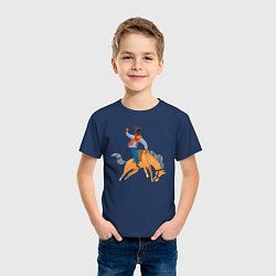 Футболка хлопковая детская Наездник на лошадкe, цвет: тёмно-синий — фото 2