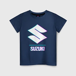 Футболка хлопковая детская Значок Suzuki в стиле glitch, цвет: тёмно-синий
