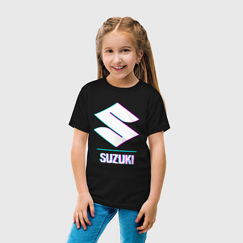 Детская футболка Значок Suzuki в стиле glitch / Черный – фото 4