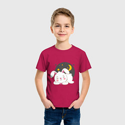 Футболка хлопковая детская Спящий Зайка, цвет: маджента — фото 2