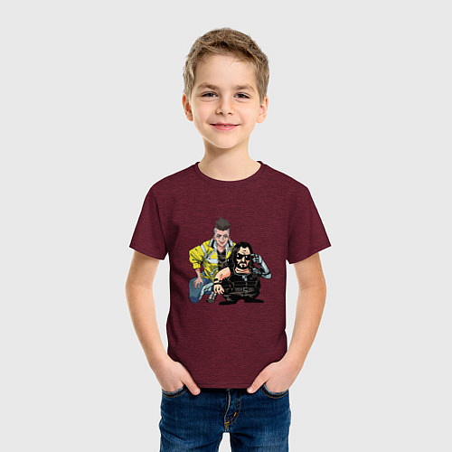 Детская футболка Дэвид и Сильверхенд - Киберпанк / Меланж-бордовый – фото 3