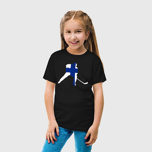 Детская футболка Хоккеист с флагом Финляндии / Черный – фото 4