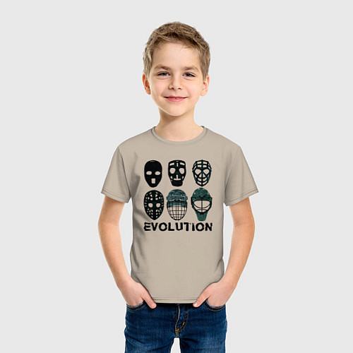 Детская футболка Эволюция вратарских масок / Миндальный – фото 3