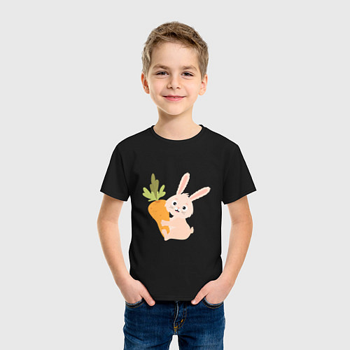 Детская футболка Кролик с морковкой / Черный – фото 3