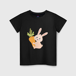 Футболка хлопковая детская Кролик с морковкой, цвет: черный