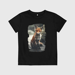Футболка хлопковая детская Рыжая лиса, цвет: черный