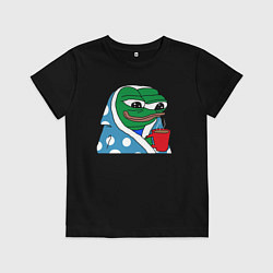 Футболка хлопковая детская Frog Pepe мем, цвет: черный