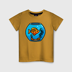 Футболка хлопковая детская Аквариум с золотой рыбкой, цвет: горчичный