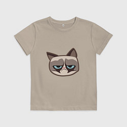 Футболка хлопковая детская Мем недовольный кот, цвет: миндальный
