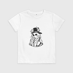 Футболка хлопковая детская Кролик в шляпе, цвет: белый