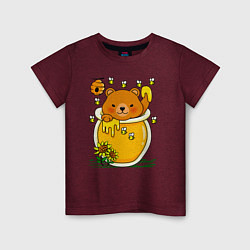 Футболка хлопковая детская Медвежонок в баночке меда, цвет: меланж-бордовый
