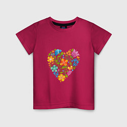 Футболка хлопковая детская Цветочный орнамент в форме сердца Любовь, цвет: маджента