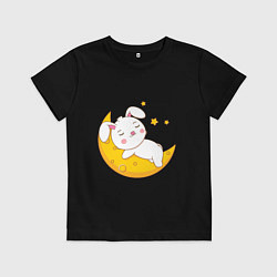 Футболка хлопковая детская Зайка на луне, цвет: черный
