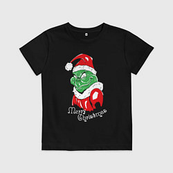 Футболка хлопковая детская Merry Christmas, Santa Claus Grinch, цвет: черный