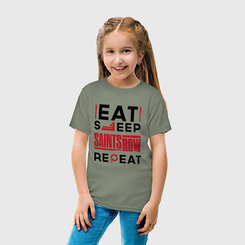 Детская футболка Надпись: eat sleep Saints Row repeat / Авокадо – фото 4