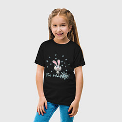 Футболка хлопковая детская Год кролика Надпись Будь счастлив, цвет: черный — фото 2