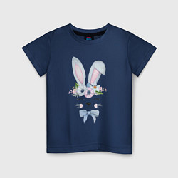 Футболка хлопковая детская Кролик в цветах, цвет: тёмно-синий