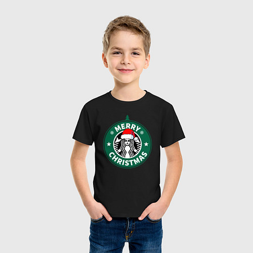 Детская футболка Счастливого Рождества Starbucks / Черный – фото 3