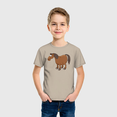 Детская футболка Забавный конь / Миндальный – фото 3