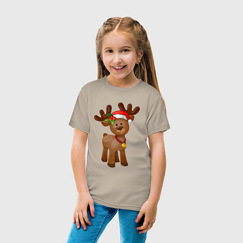 Детская футболка Новогодний олень с бубенчиком / Миндальный – фото 4