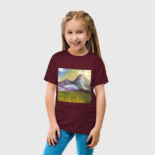 Детская футболка Арт Утро в горах / Меланж-бордовый – фото 4