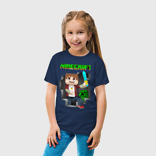 Детская футболка Майнкрафт криппер / Тёмно-синий – фото 4
