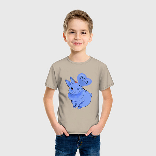 Детская футболка Кролик гуашью / Миндальный – фото 3
