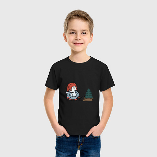 Детская футболка Снеговик с елкой / Черный – фото 3
