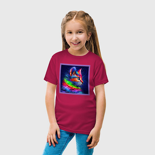 Детская футболка Радужный котёнок - Pop Art / Маджента – фото 4