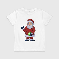 Футболка хлопковая детская Дед Мороз с елочной игрушкой, цвет: белый