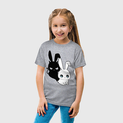 Детская футболка Милый кролик - ангелочек или дьяволёнок? / Меланж – фото 4