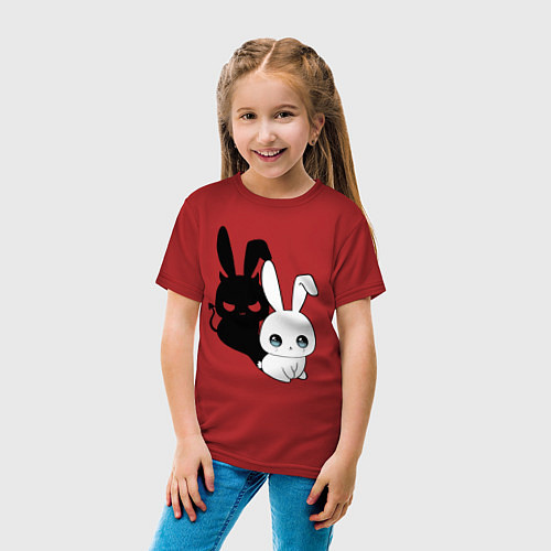 Детская футболка Милый кролик - ангелочек или дьяволёнок? / Красный – фото 4