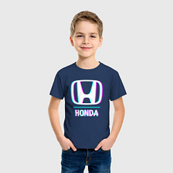 Футболка хлопковая детская Значок Honda в стиле glitch, цвет: тёмно-синий — фото 2