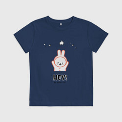 Футболка хлопковая детская Веселый кролик и звезды, цвет: тёмно-синий
