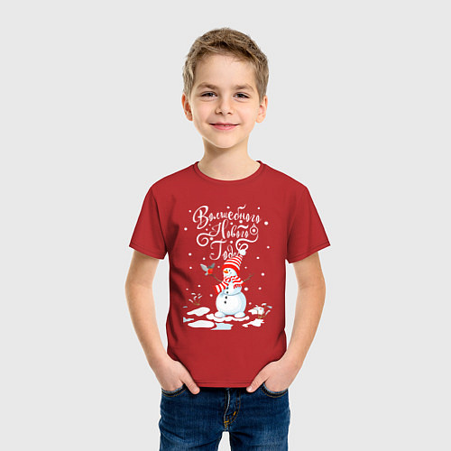 Детская футболка Новогодний снеговик / Красный – фото 3