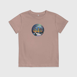 Футболка хлопковая детская Сказочный зимний домик, цвет: пыльно-розовый